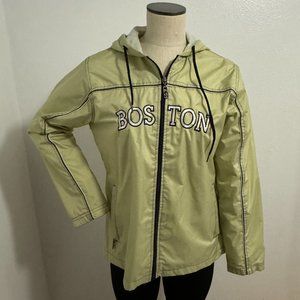 PCI BOSTON Windbreaker Jacket Green Full Zip Pockets Hooded Mesh Lining L
